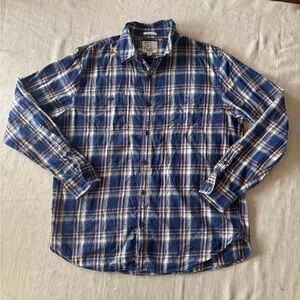 Lucky Brand Classic Fit Plaid Button Down Shirt Blue & White Plaid Men's Large